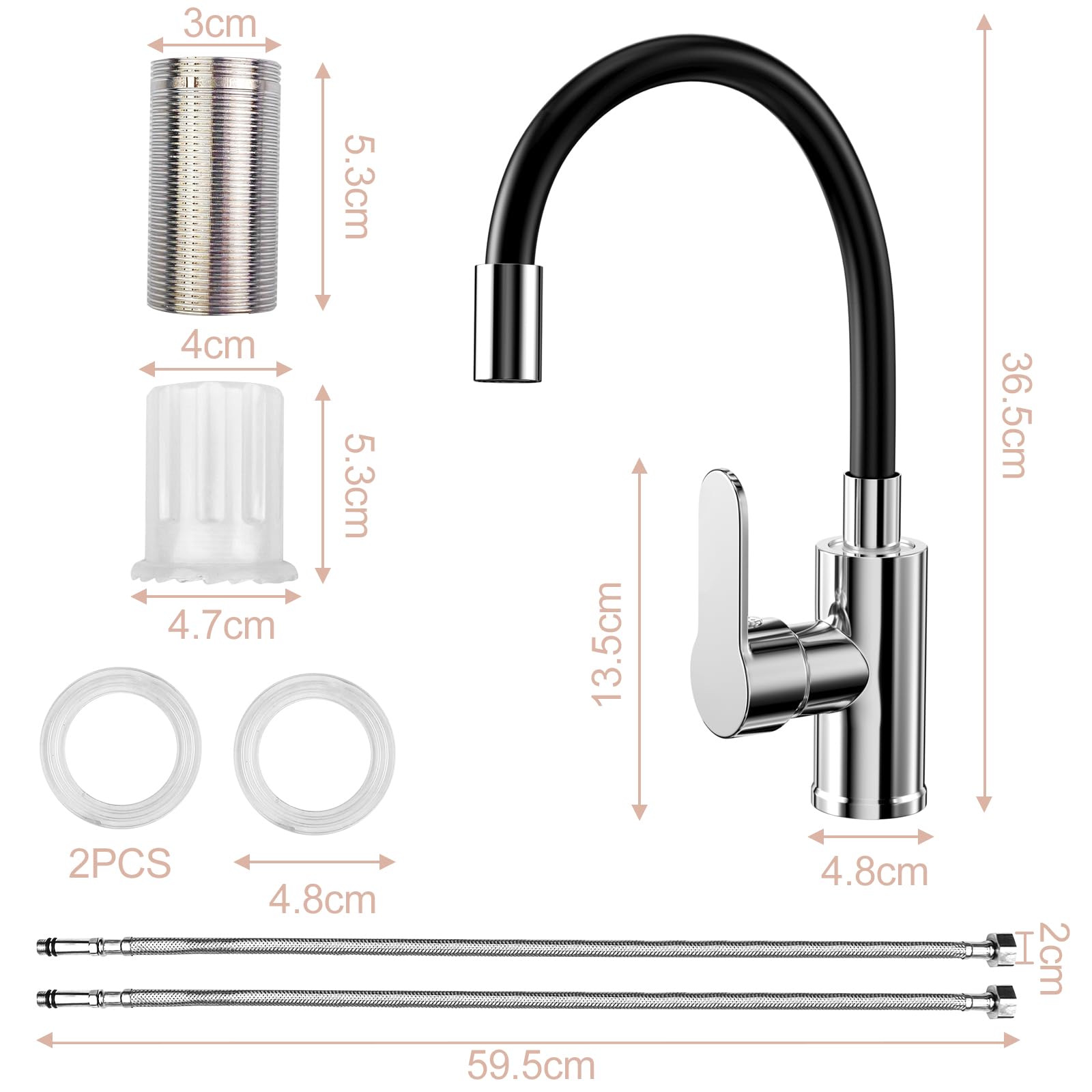 Mitigeur Évier Bec Flexible Robinet Cuisine Noir 360° Rotative Aérateur Économiseur Eau