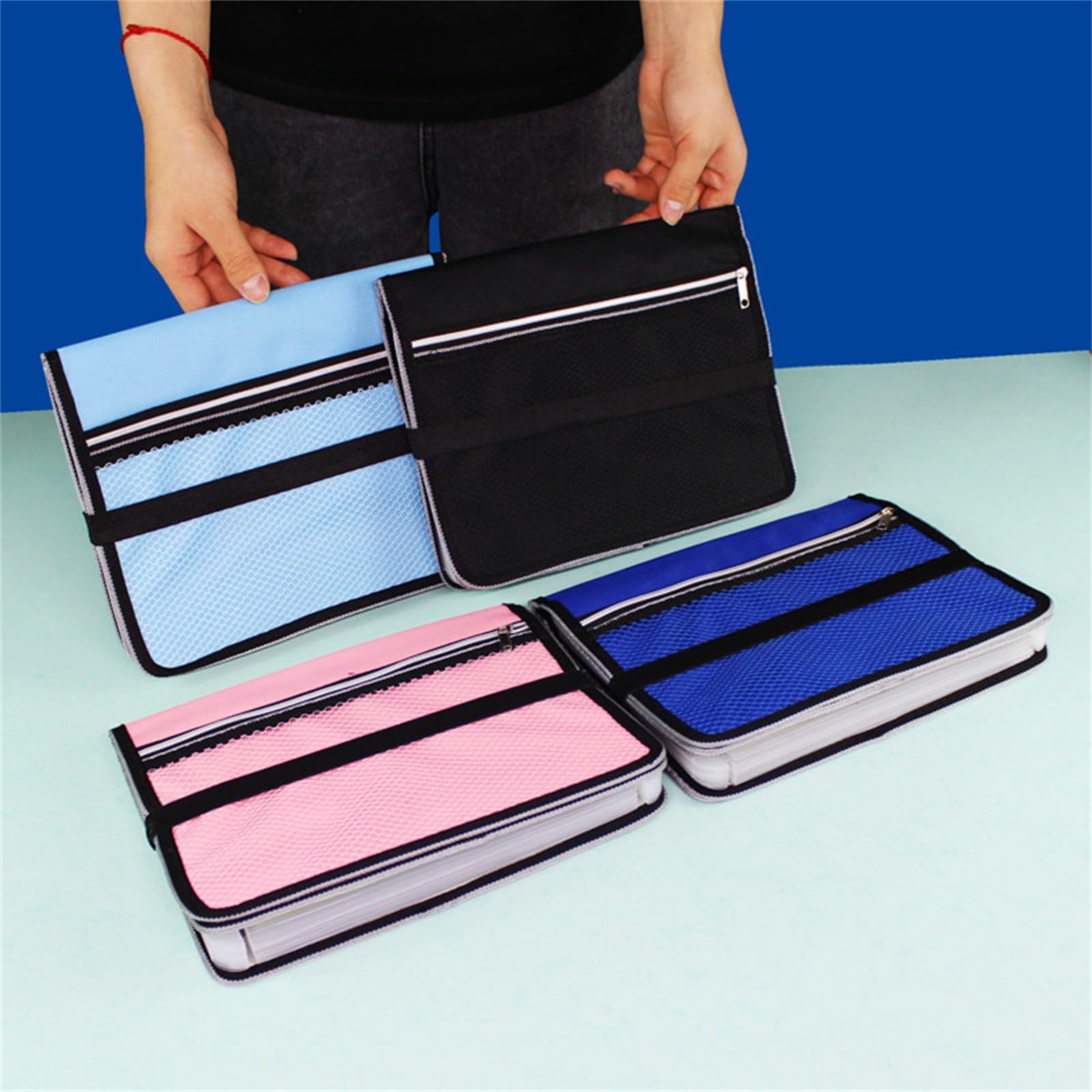 Carpeta Bolsa de órgano A5, carpeta multicapa tela Oxford, Clip almacenamiento facturas para Almacenamiento de Archivos(Rosado)