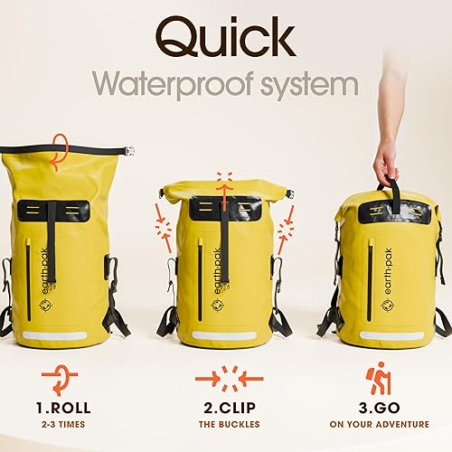 Miniatura 6 de Earth Pak Mochila impermeable - Mochila de senderismo resistente - Bolsa con cierre enrollable - Bolsa seca acolchada con carcasa impermeable para