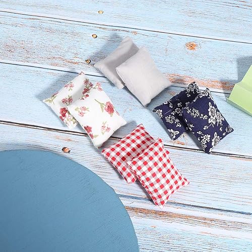 Miniatura 6 de Almohada de muñeca 112, 8 piezas de tela suave, mini almohadas ligeras, modelo de casa de muñecas en miniatura, accesorio de juguete