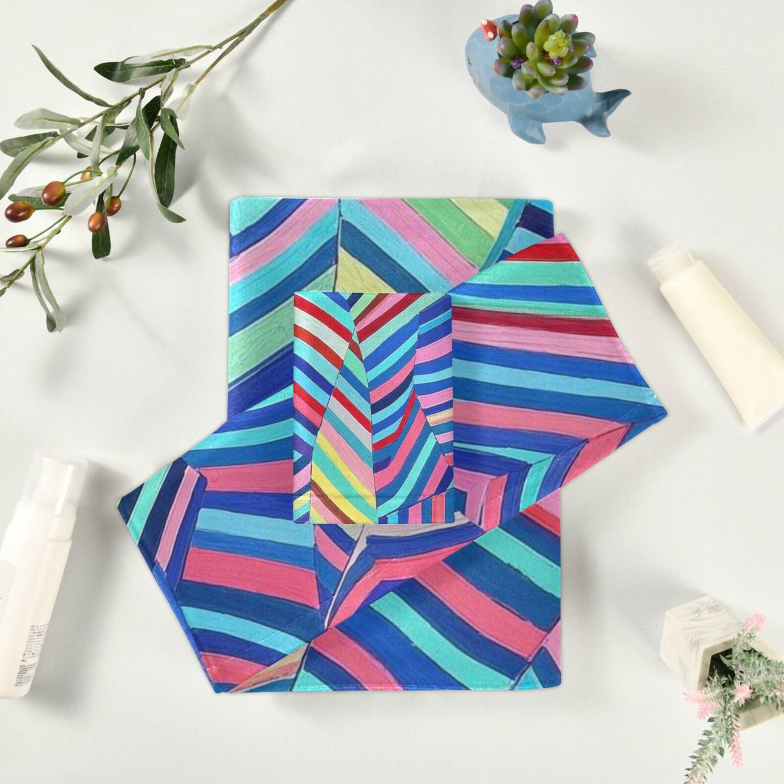 Art Stripe - Juego de 3 toallas faciales de limpieza coloridas, 1 toalla de baño, 1 toalla de mano, 1 paño para el cuerpo y la cara del baño