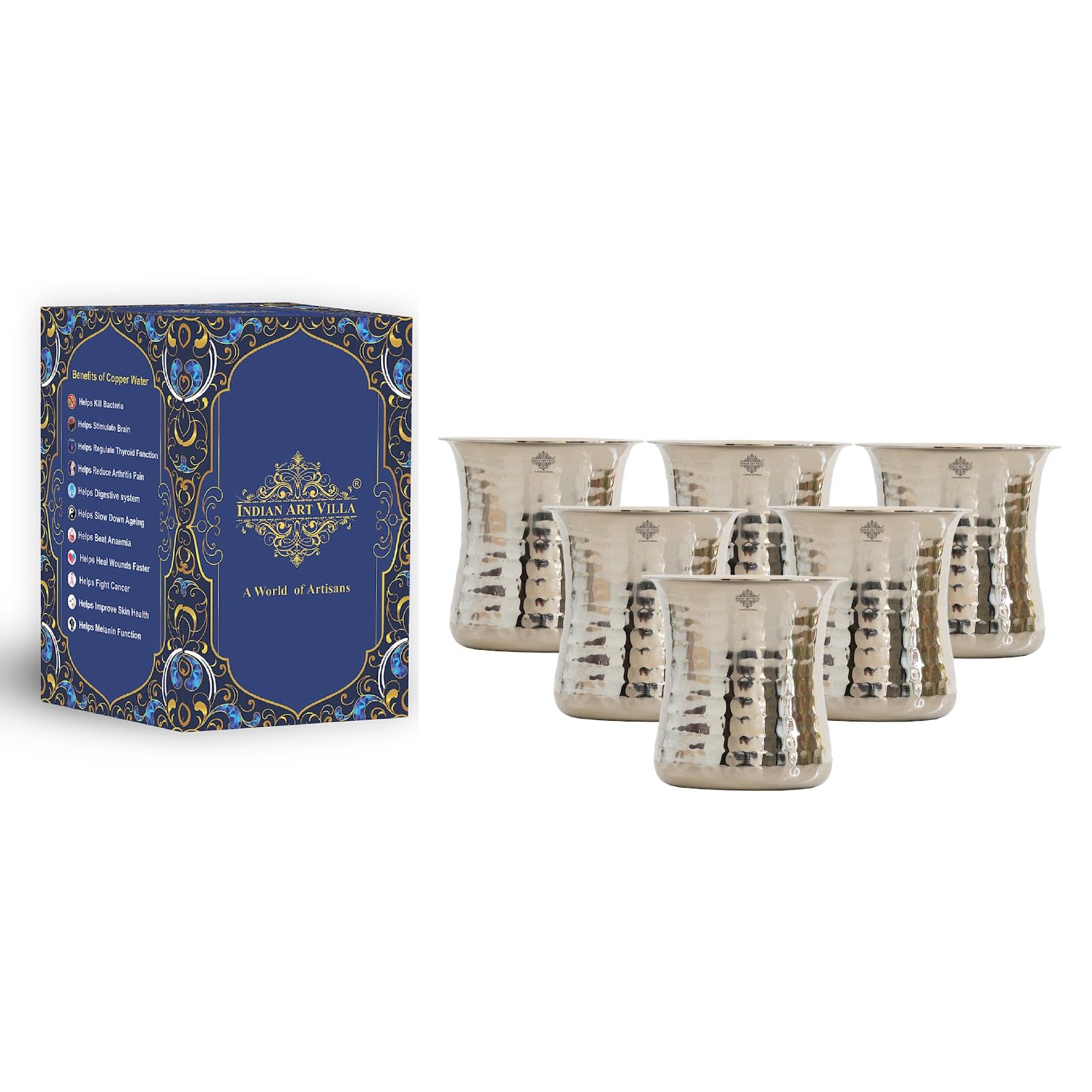 Indian Art Villa Stainless Steel tumbler tumbler with curved hammered design drinkware and serveware volume-10 Oz Set of