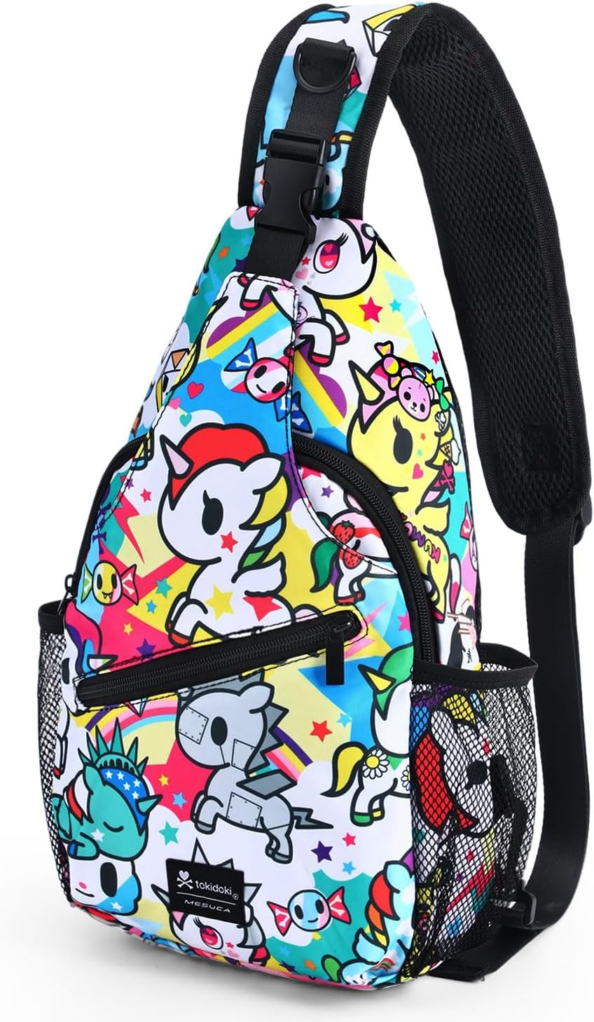 tokidoki Licensed Large Sling Bag Crossbody Chest Pack for Travel & Daily Use – Adjustable Strap, Breathable & Water‑Resistant Daypack for Women & Men, Cute Unicorno Cartoon Design
