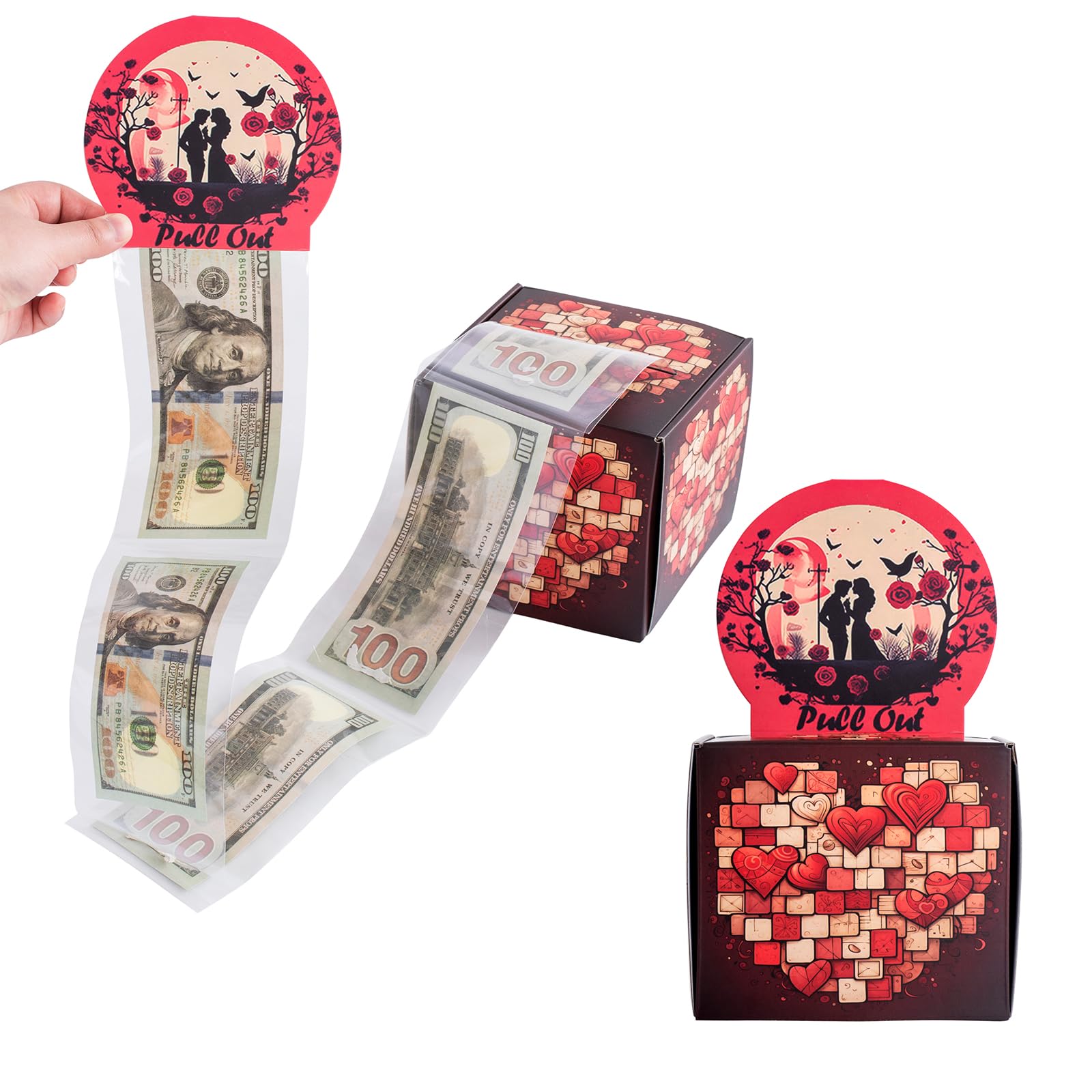 TEMPSPACE Love Money Box for Cash Gift, Money Box for Cash Gift Pull, Surprise Money Holder Cash Gift for Lovers, DIY Money Gift Box for Birthday Wedding Party Valentine's Day (Heart Brown)