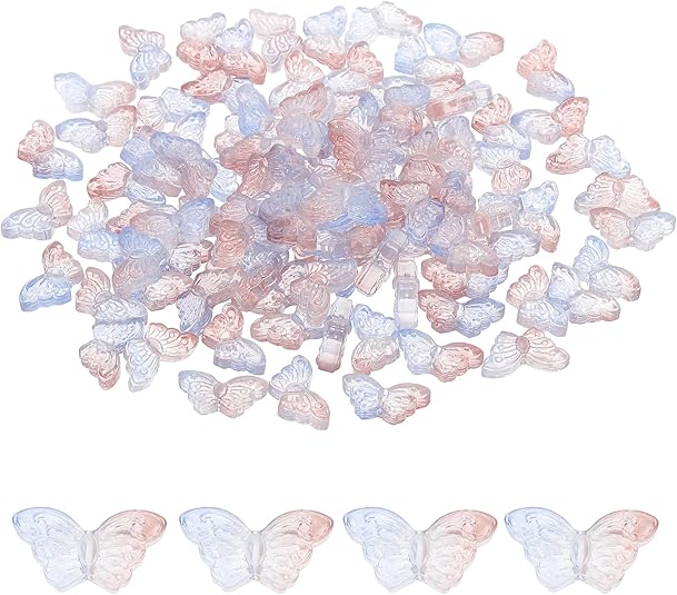 PATIKIL Butterfly Beads, 100Pcs Crystal Butterfly Beads Translucent Czech Glass Beads Spacer Bead for DIY Jewelry Making Bracelets Necklace