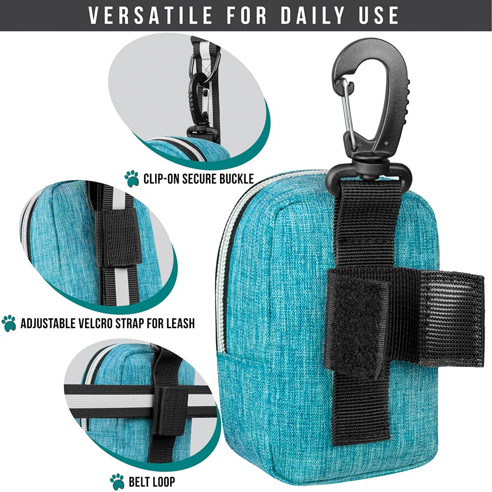 PetAmi Soporte para bolsas de excrementos de perro, dispensador de bolsas de basura para perros con clip para correa y cinturón, soporte portátil de tela para bolsas de basura para perros, para