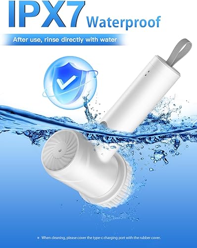 Miniatura 5 de Limpiador eléctrico giratorio  Limpiador de ducha impermeable IPX7 inalámbrico con 2 ajustes de velocidad y 6 cabezales reemplazables, cepillo de
