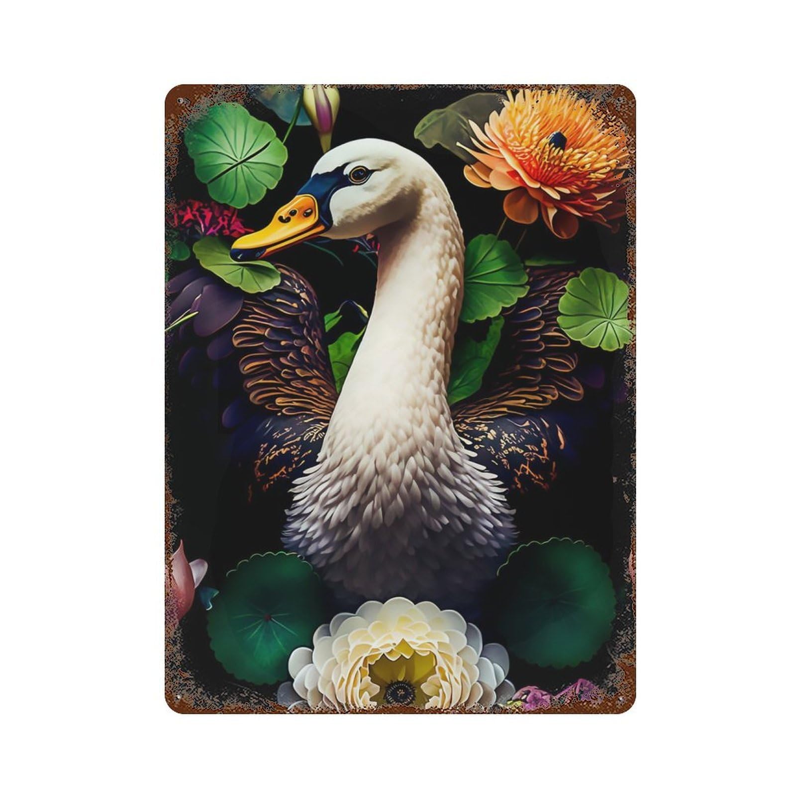Swan Rustic Tin Plaque 15.7"x11.8", for Living Room, Hallway And Home Decor, Decorative Metal Wall Art
