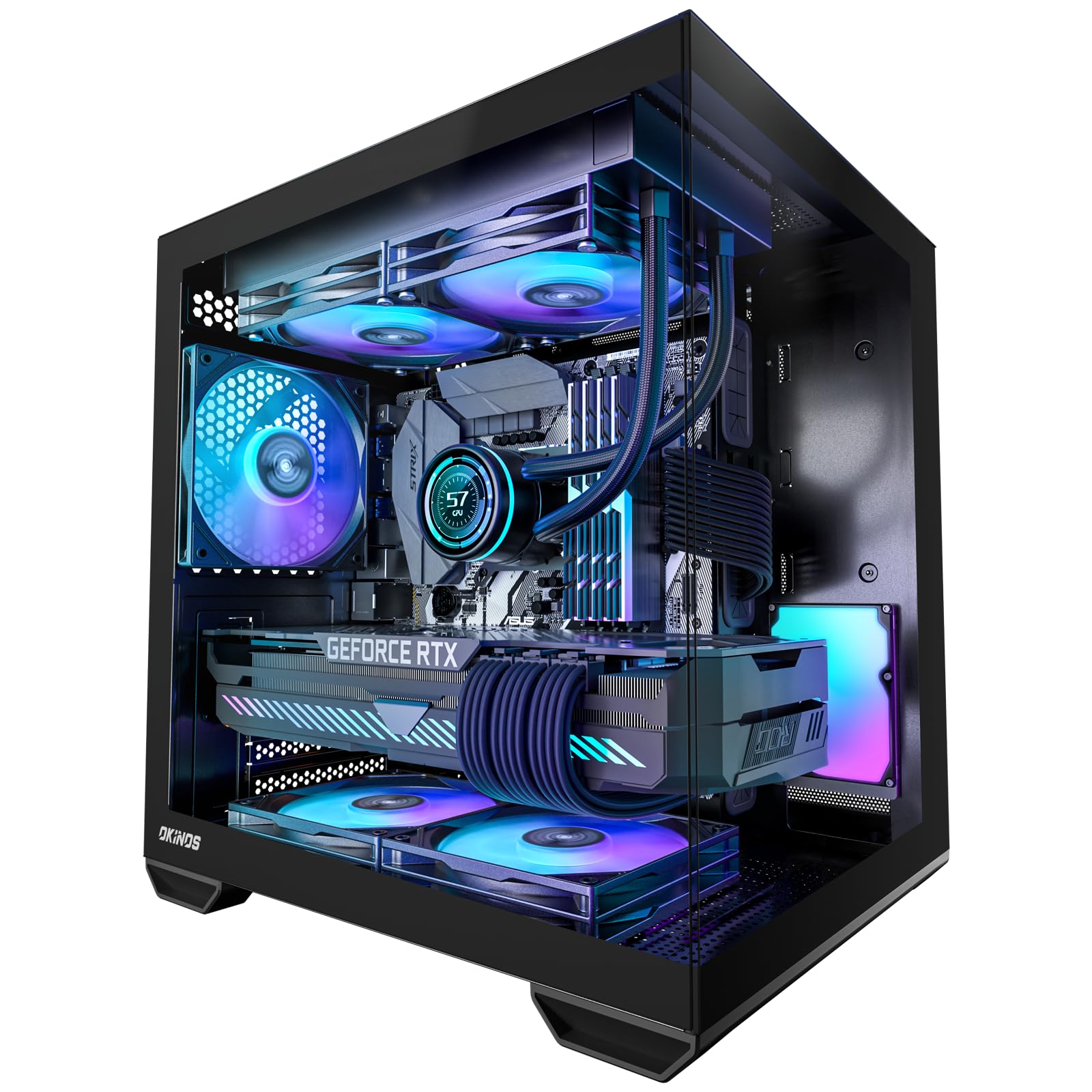 Okinos MATX PC Case, Top 240mm Radiator Support, 5 PCIe Slots for Max GPU Cooling, Extra Space for 160mm PSU & Easy Cable Management, 3×120mm ARGB Fan