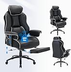 DJ·Wang Big et chaise de bureau haute avec repose-pieds, président du bureau exécutif haute arrière PU Chaises ergonomiques en cuir avec support Lombar, 135° Chaises inclinables Noir