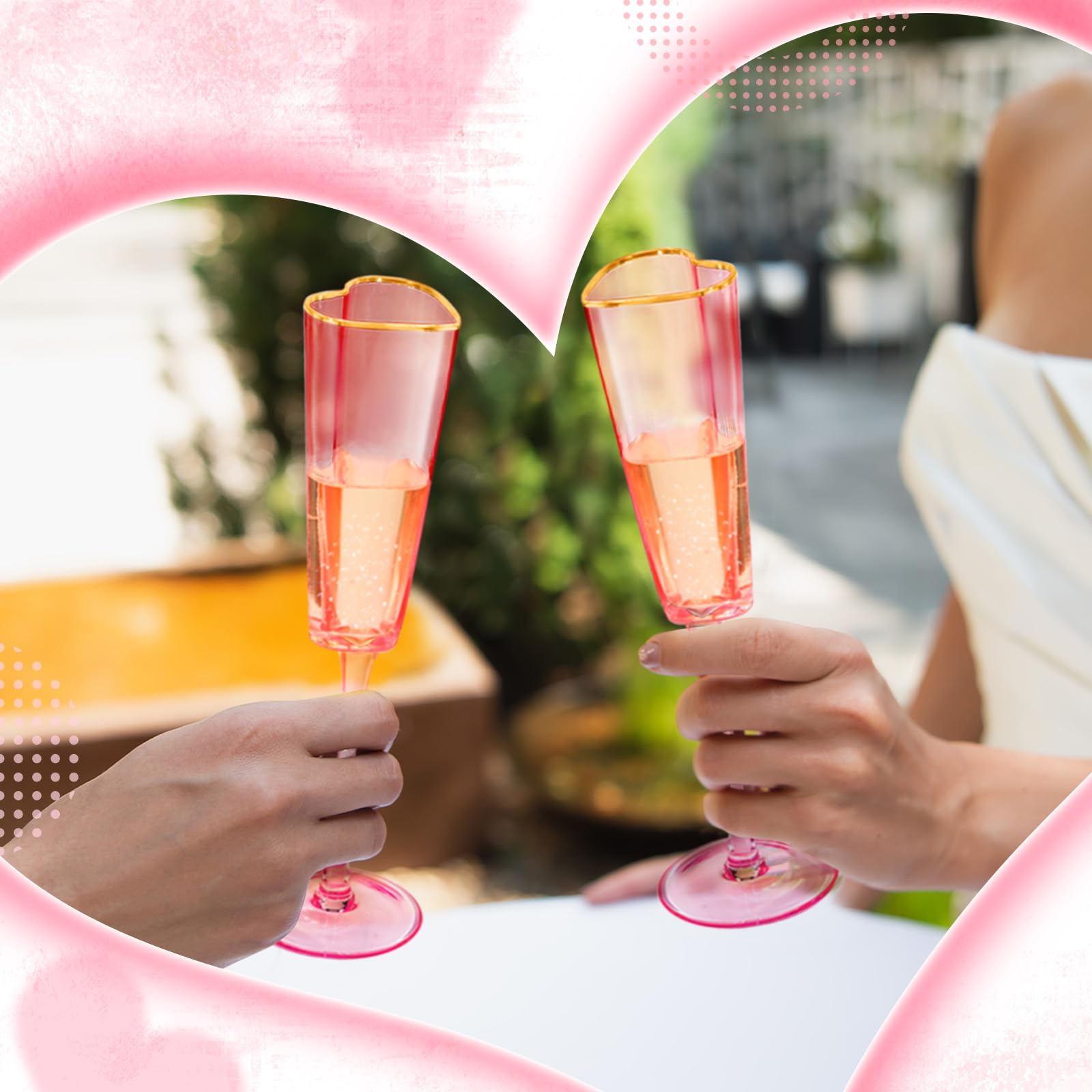 Pink Heart Champagne Flutes - Wedding Party Glasses -5 Pink Heart Champagne Flutes - Wedding Party Glasses -5