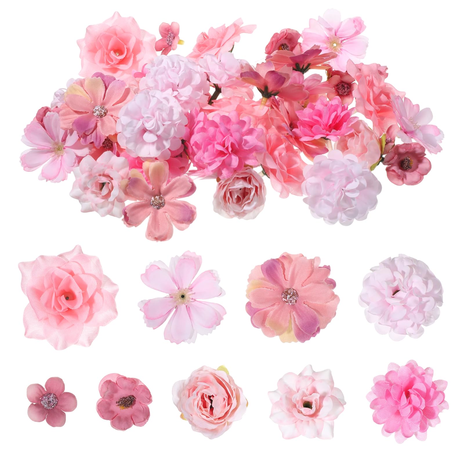 Hadnves 50 PCS Faux Flowers Heads Artificial Flower Mini Silk Flower Rose Bulk DIY Craft Supplies Wreath Embellishments for Wedding Bridal Party Baby Shower Graduation Cap Home Decoration Random Style