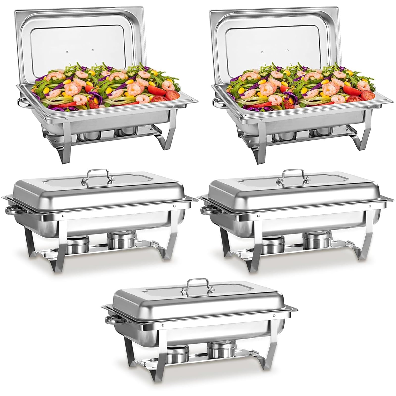 JKJZSALJ Chafing Dishes Set, Stainless Steel Buffet Warmers For Parties, Full Pan Serving Set For Catering And Events,Silver,5pcs