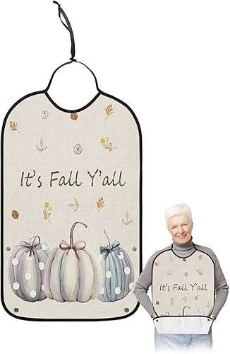 Adult Bibs Watercolor Pumpkin Reusable Waterproof Adult Bibs with Crumb Catcher It's Fall Y'all Dining Clothing Protectors for Elderly Women Men