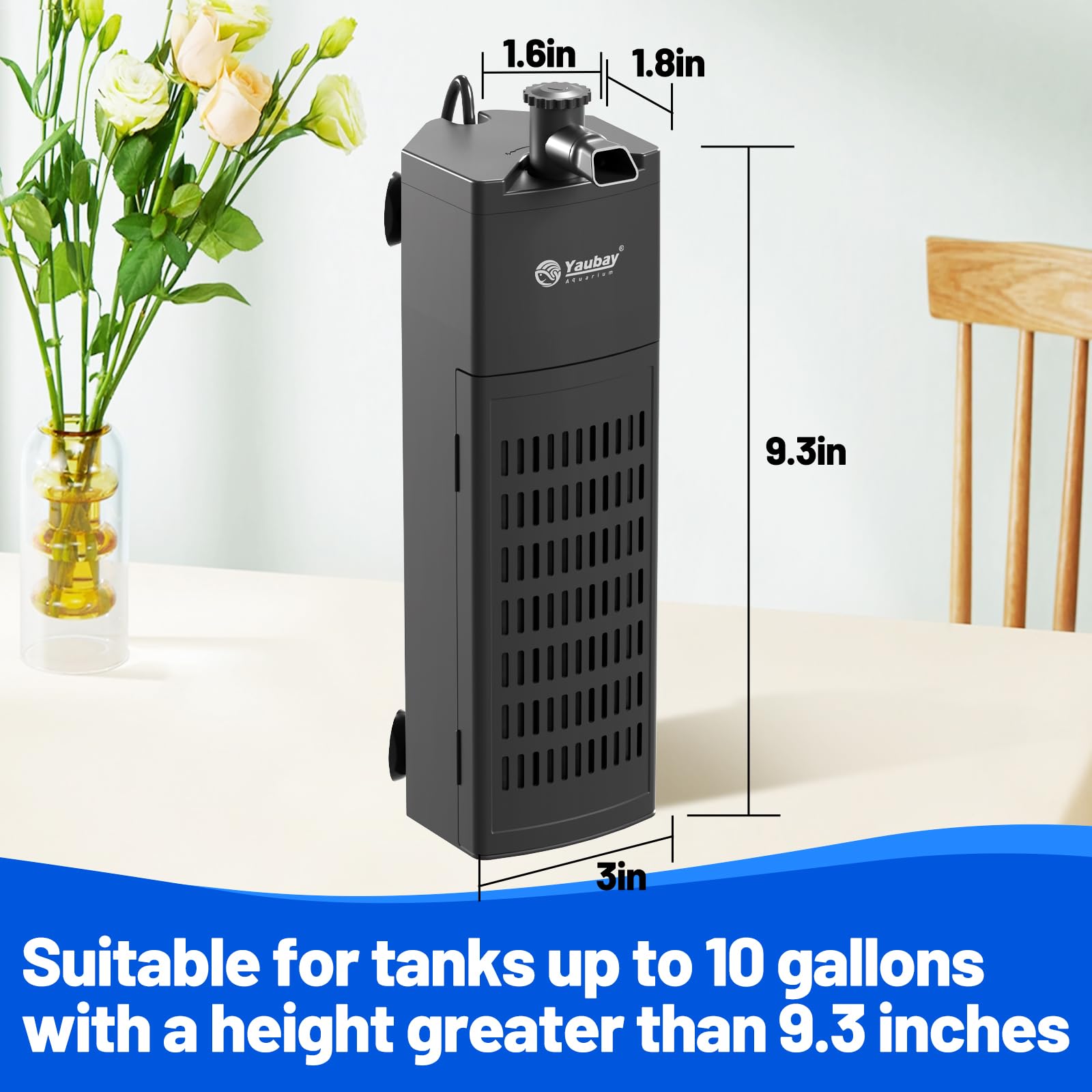 Yaubay Filtro interno de acuario para hasta 20 galones, filtros mejorados para peceras con trío de filtración de 4 etapas, flujo de agua ajustable, filtros de esquina silenciosos para pecera, tortuga