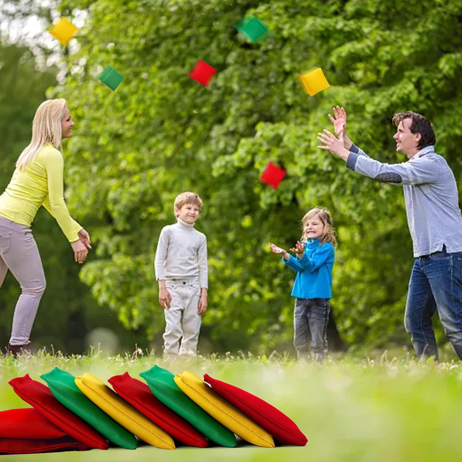 12 Stück Cornhole Säckchen, 10x10cm Cornhole Bean Bags, Wurfsäckchen, Nylon Sitzsäcke Werfen für Outdoor Spiele, Toss Game Bunte Bohnensäckchen Set für Sackloch Spiel (3 Farben)
