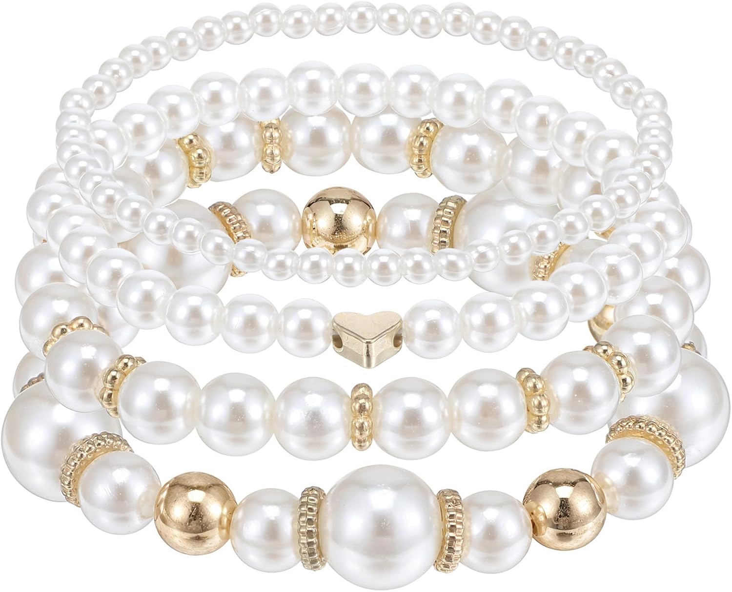 Yolev 4Pcs Pearl Bracelets for Women Stackable Stretch Bead Bracelets Elastic Pearl Bracelet for Bridesmaid Bridal Wedding - Image 8