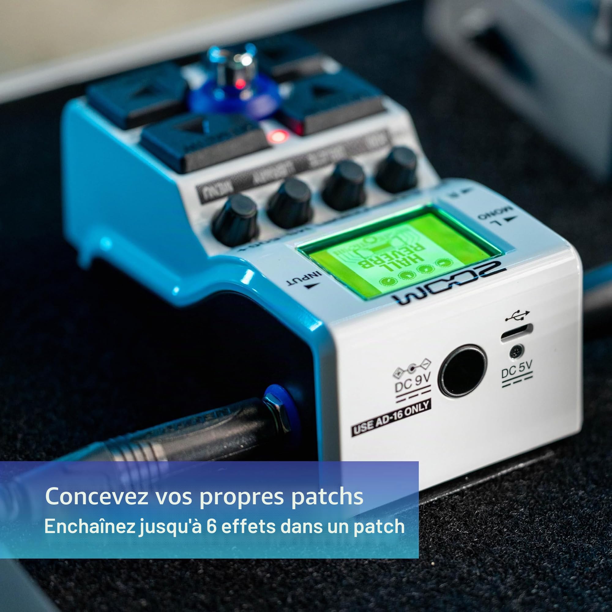 Zoom MS-50G+ MultiStomp, Multieffet pour guitare format pédale, sortie stéréo, 100 effets dont saturations, modulations, écho, réverbérations, compresseurs, wah, simulation d'ampli, accordeur et plus
