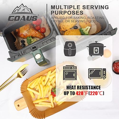 Miniatura 6 de GOAUS Freidora de aire, 150 forros de papel rectangulares desechables para freidora de aire doble con 2 cestas de 8 cuartos de galón y más, papel