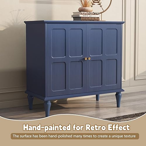 Miniatura 8 de ARTPOWER Aparador azul con almacenamiento, armario de almacenamiento moderno de mediados de siglo con 2 puertas y estantes ajustables, aparador