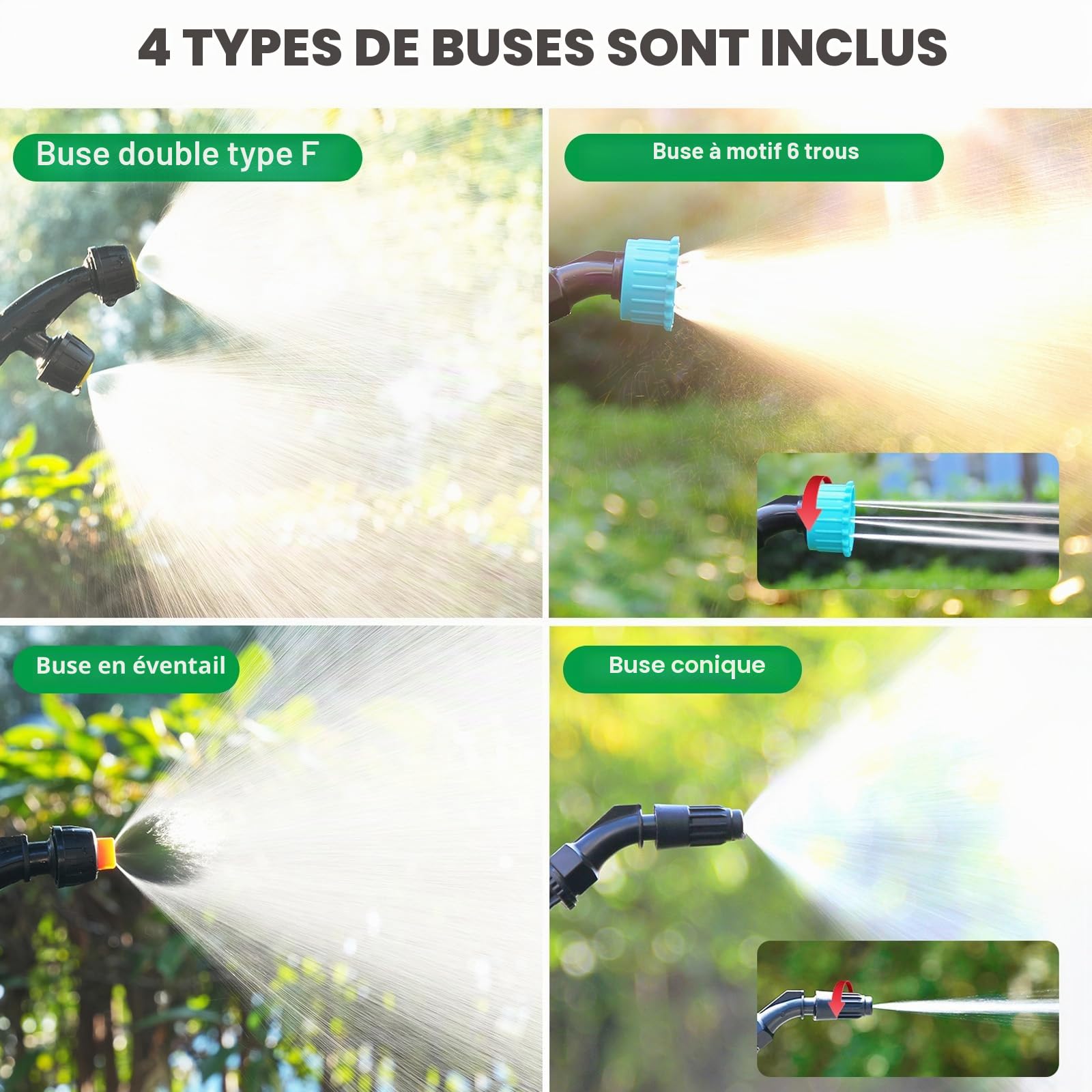 SYLSTAR Pulverisateur Electrique 5L, 7.4V Puissant Pulverisateur de Jardin avec 4 Jet Réglable, 3 Vitesses Pulvérisateur à Batterie Rechargeable avec Canne Telescopique pour Arrosage Désherbage (Vert)