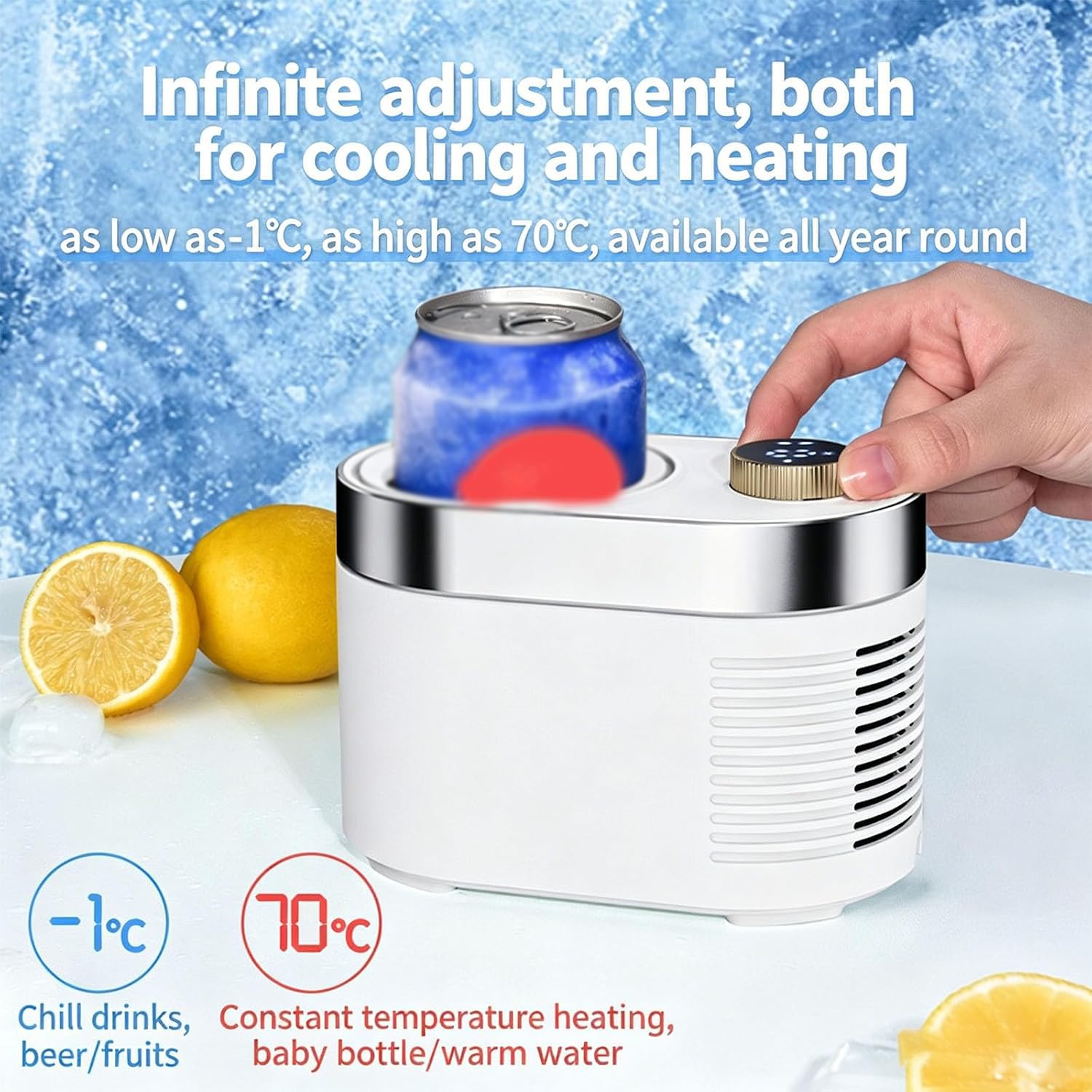Kühlbecher, Tischbecherkühler und -wärmer mit stufenloser Geschwindigkeitsregelung und digitaler LED-Anzeige für -1 °C bis 70 °C, elektrischer Getränkekühler (Black)