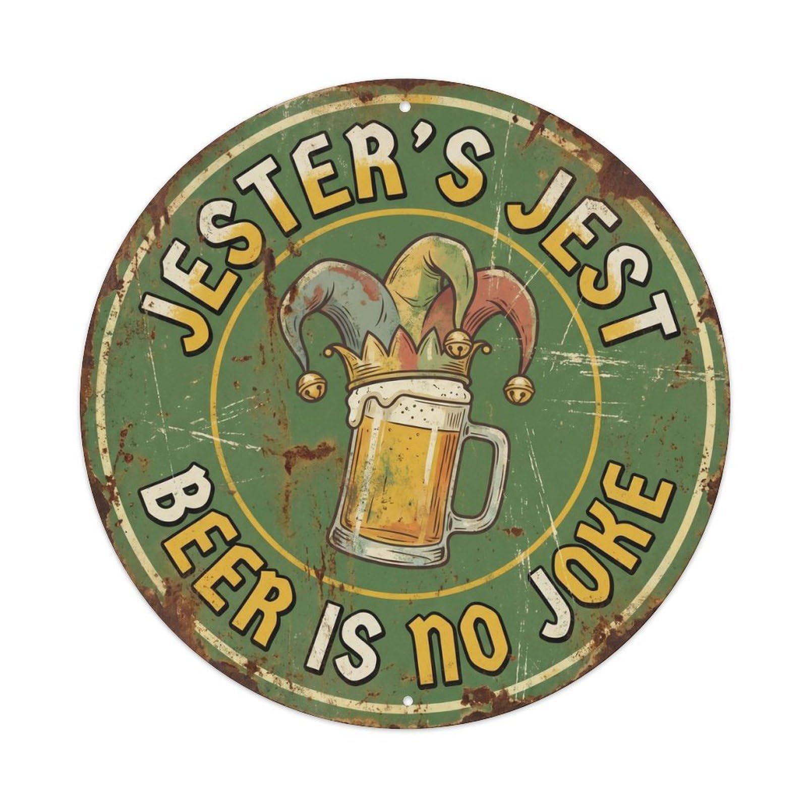 Retro Bar Style Jester Funny Basement Beer Metal Tin Sign Plaque Wall Decor for Cafe, Club, Garden Round Metal Poster 8x8Inch