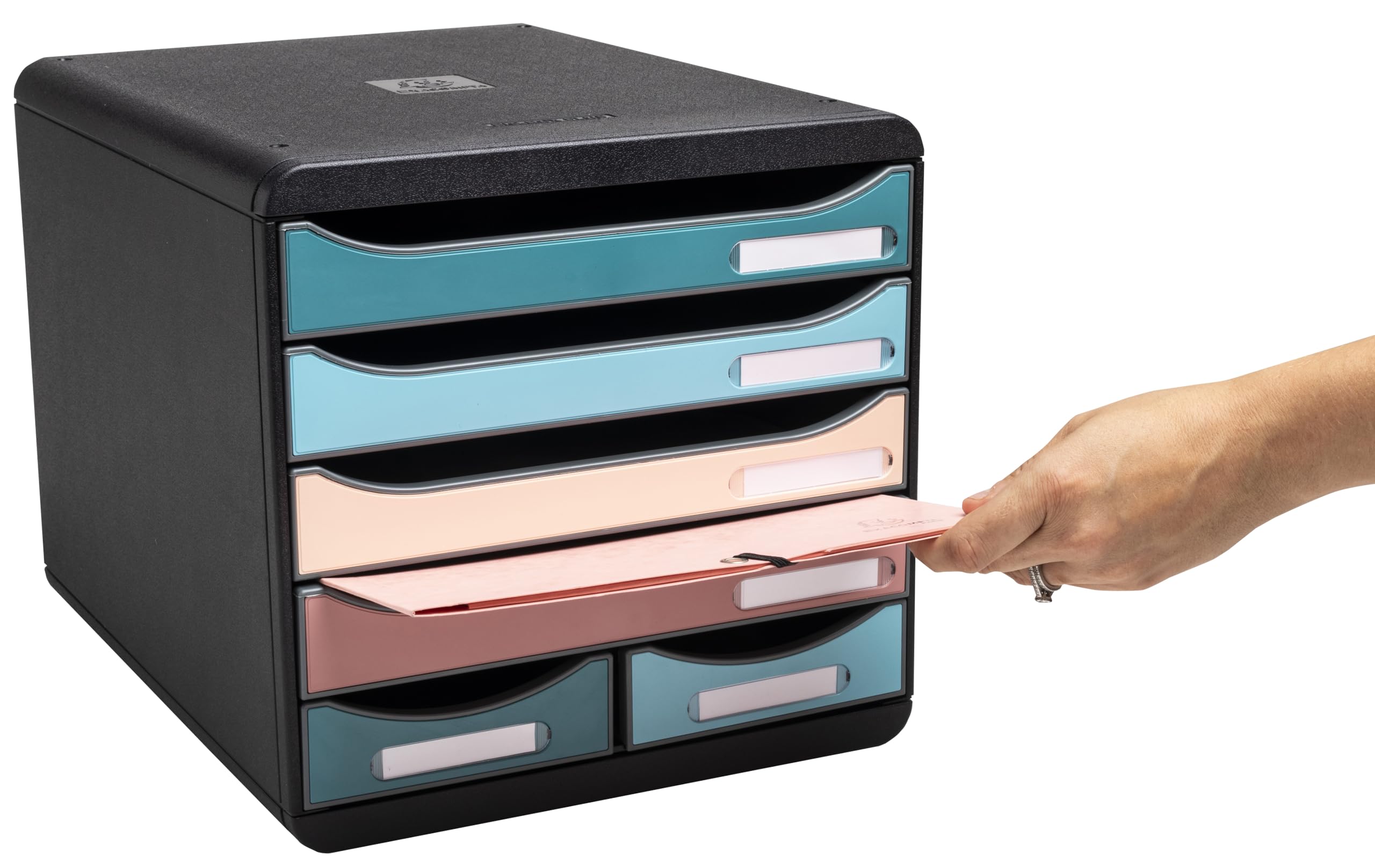 Exacompta - Réf. 312606D - BIG-BOX maxi Skandi - 1 Caisson 4 tiroirs pour document A4+ et 2 petits tiroirs pour ranger des ustensiles de bureau - Dimensions extérieures : P 34,7 x l 27,8 x H 27,1 cm