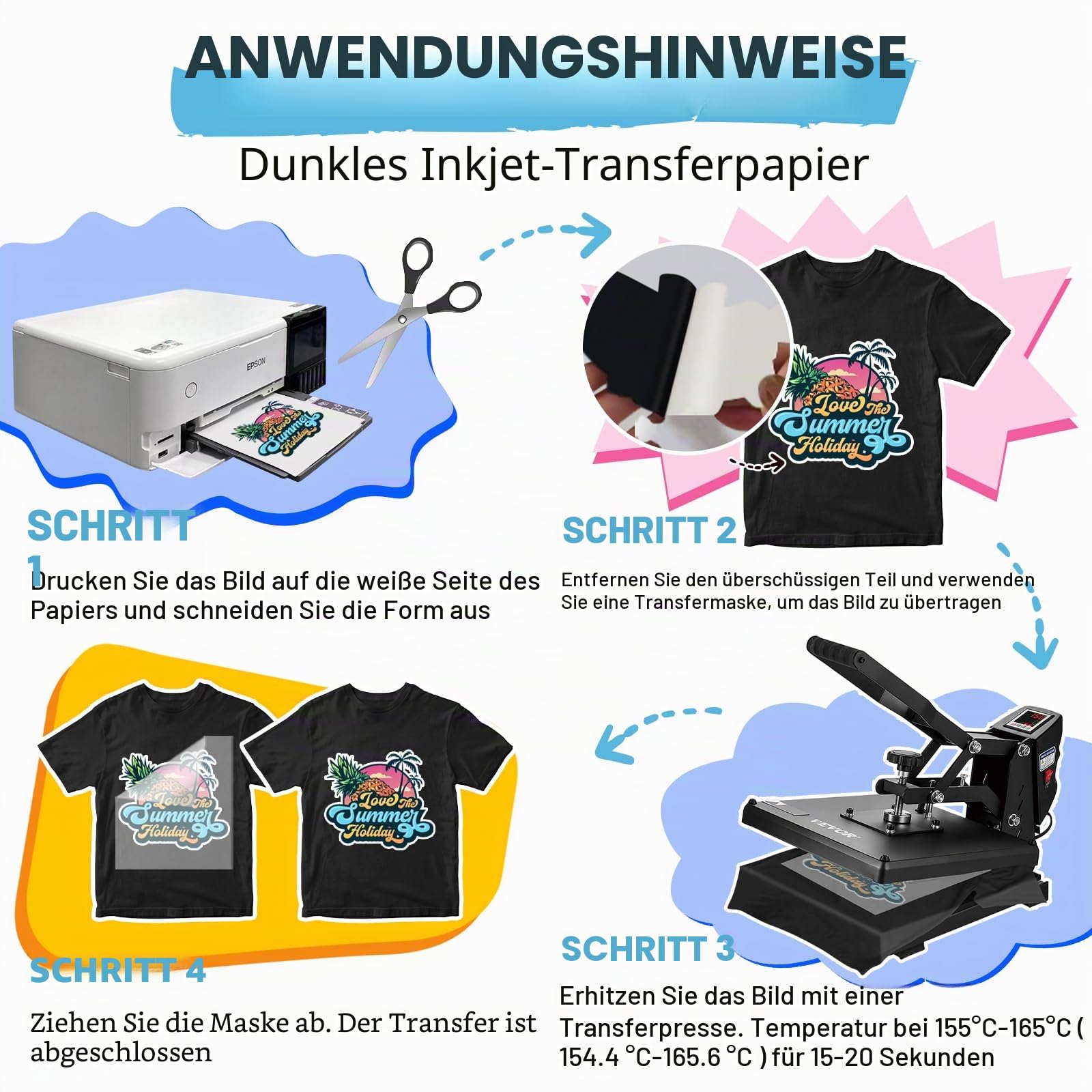 TECKWRAP Premium Inkjet T Shirt Wärmetransferpapier A4 10 Blatt für dunkle oder helle Stoffe 210 mm x 297 mm