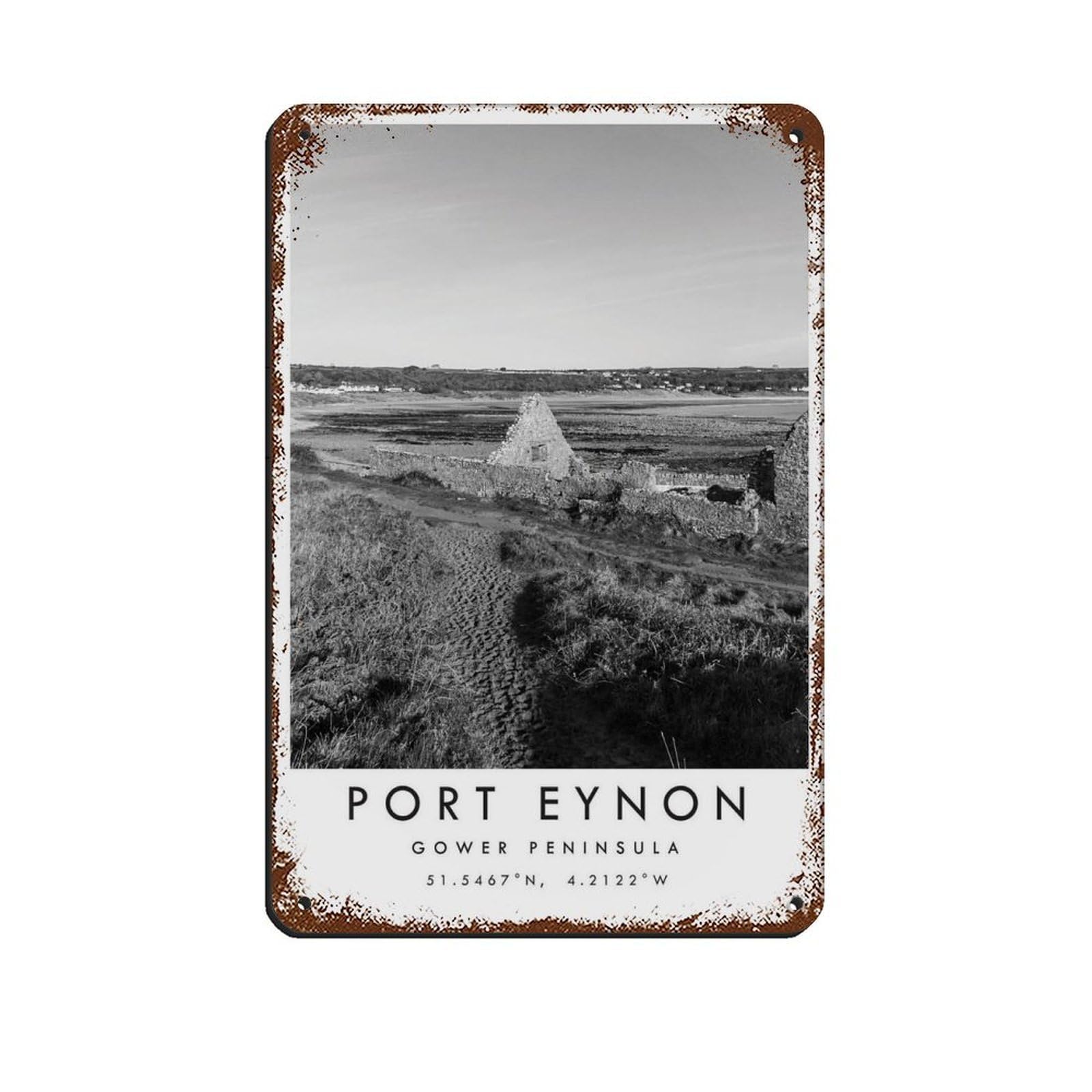 Port Eynon Gower Travel,Gower Peninsula Retro Poster Metal Tin Sign Chic Art Retro Iron Painting Bar People Cave Cafe Family Garage Poster Wall Decoration 8x12inch(20x30cm)