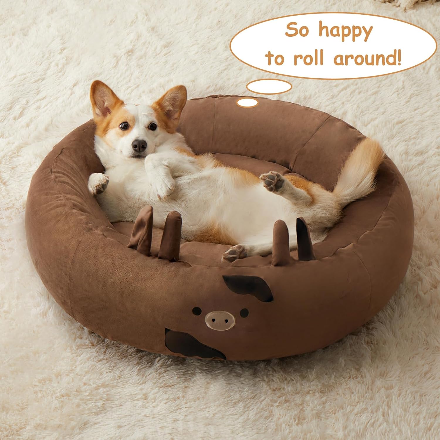 review BFPETHOME Cute Dog Bed Washable, Donut Dog Bed Small, Round Anti-Anxiety Pet Bed, Calming Cute Cat Beds with Plush & Anti-Slip Bottom