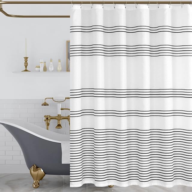 Lazzzy Rideau de douche noir et blanc pour le tissu de salle de bain rayé Boho Rideaux de douche dans la ferme de bain moderne 70x72 pouces 1 Groupe