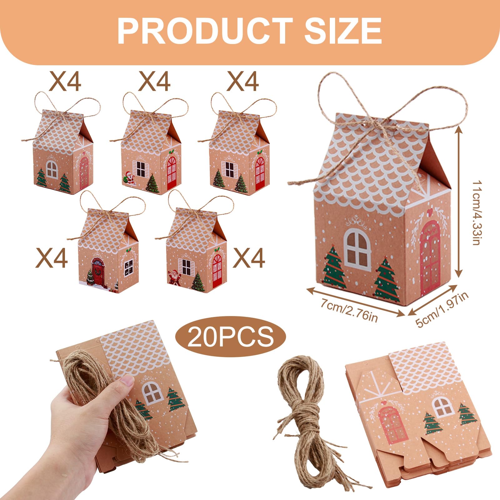 Scatole Regalo di Natale, 20 Pezzi Scatola di Caramelle Natalizie, Scatole di Carta per Festa di Natale, Scatole Cartone Natalizie, Scatola Piccola di Natale per Regali (10,5 x 7 x 5 cm
