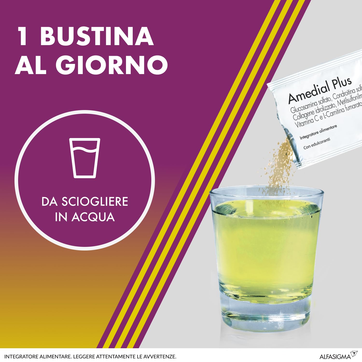 Amedial Plus, Integratore Alimentare per il Benessere delle Ossa e delle Cartilagini, 20 Bustine da 5mg da Sciogliere in Acqua