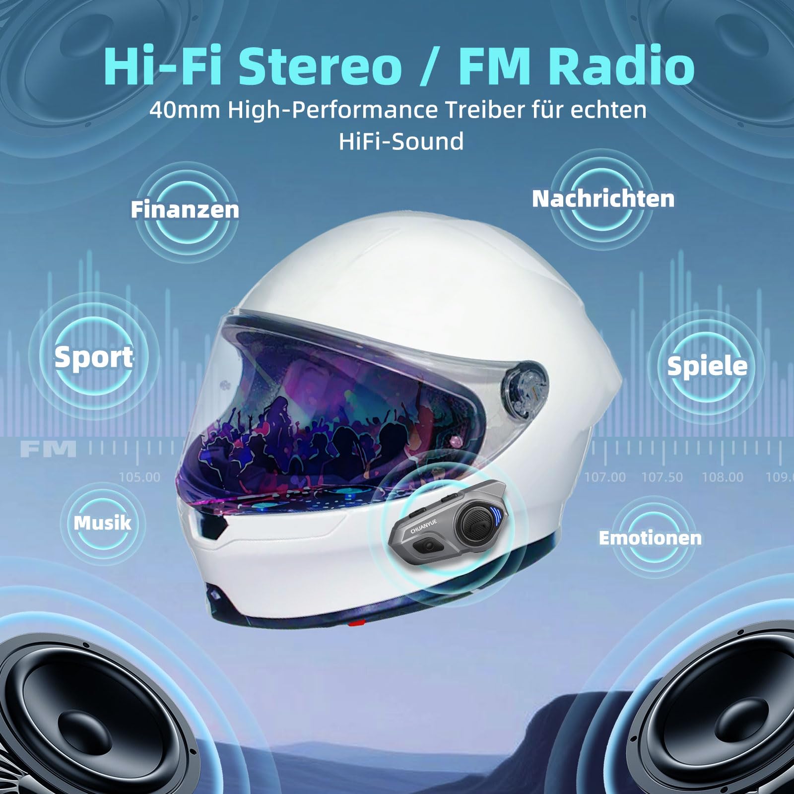 X2 Motorrad Bluetooth Headset, Helm Kommunikationssystem für 2 bis zu 4 Personen in Reichweite von 1200m, Motorradhelm Gegensprechanlage mit HiFi/Musik Teilen/FM/Sprachassistent, Einzelpack