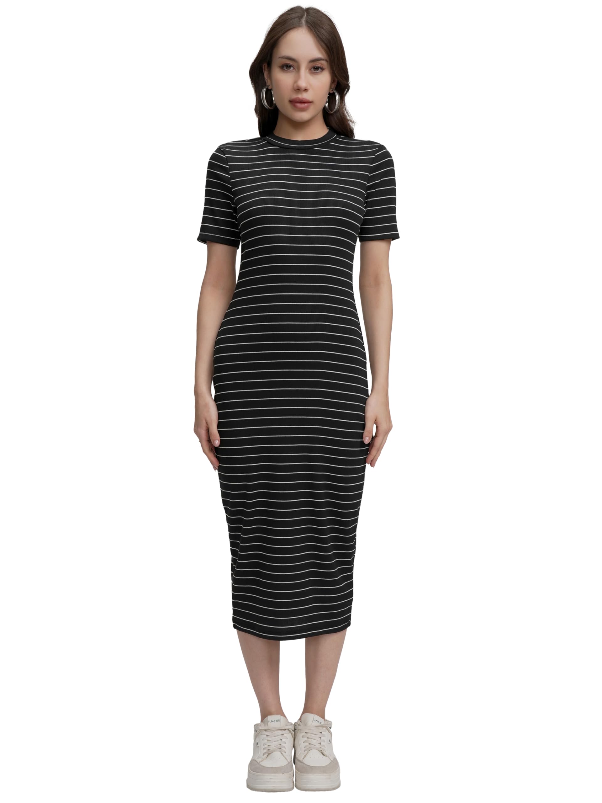 tokyo talkies Womens Striped Bodycon Midi Dress | Round Neck & Shortsleeves | Sleek, Chic & Effortlessly Stylish| Stylish-picture-54