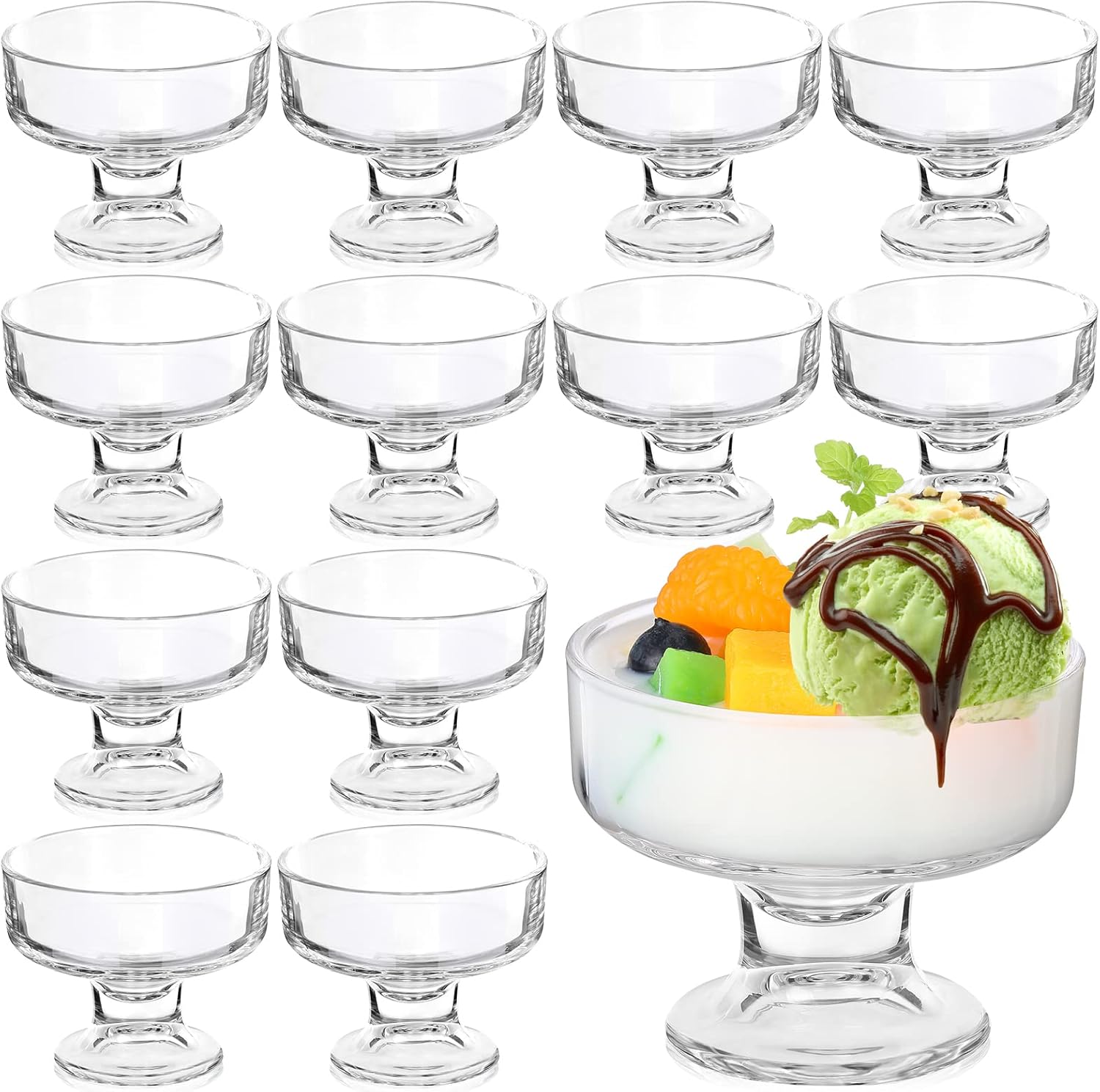 12 Pcs Glass Ice Cream Bowls Set 6.8 oz Dessert Glass Cups