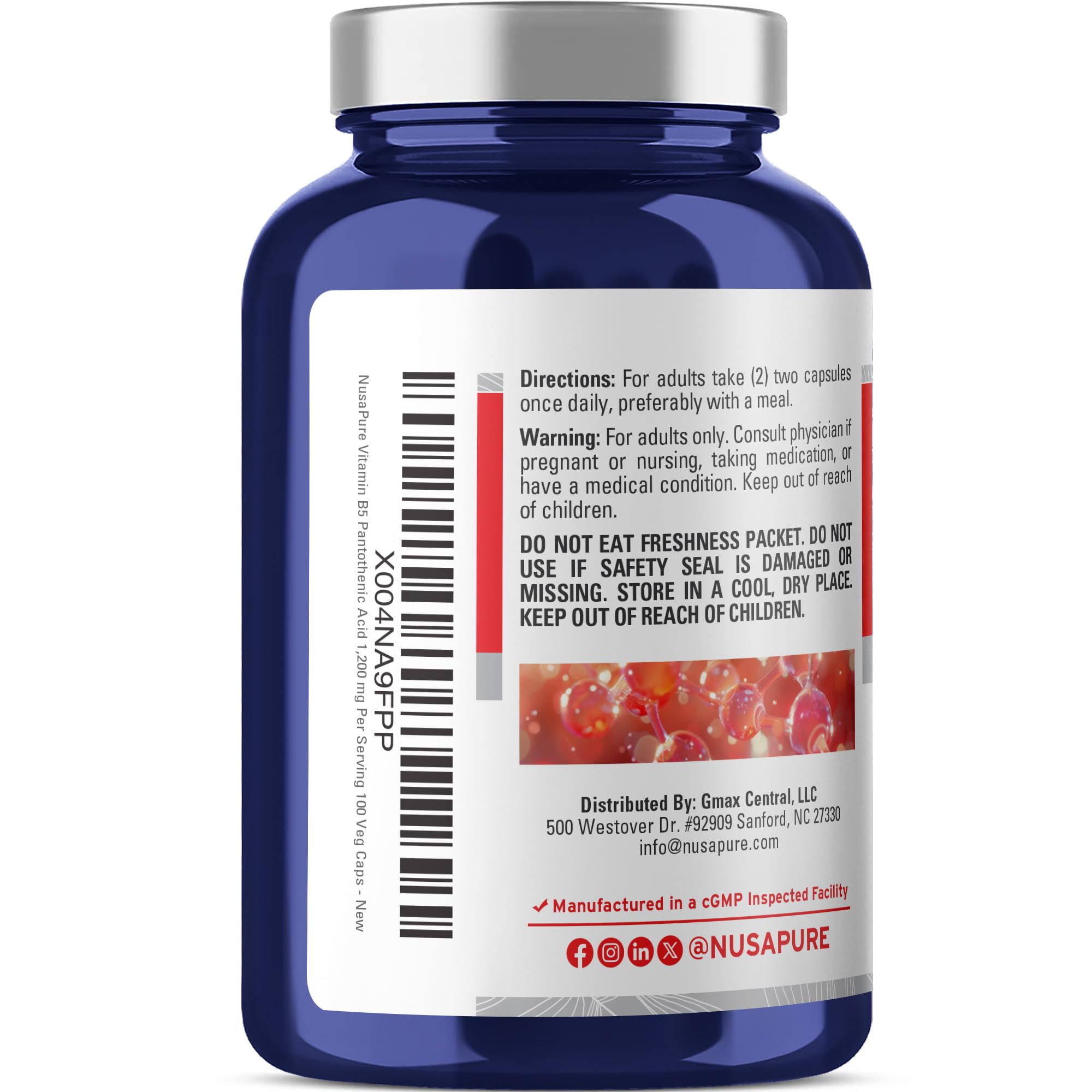 Vitamin B5 Pantothenic Acid, Vegan, 1200mg, 100 Caps - 50 Servings — Amazon image 3