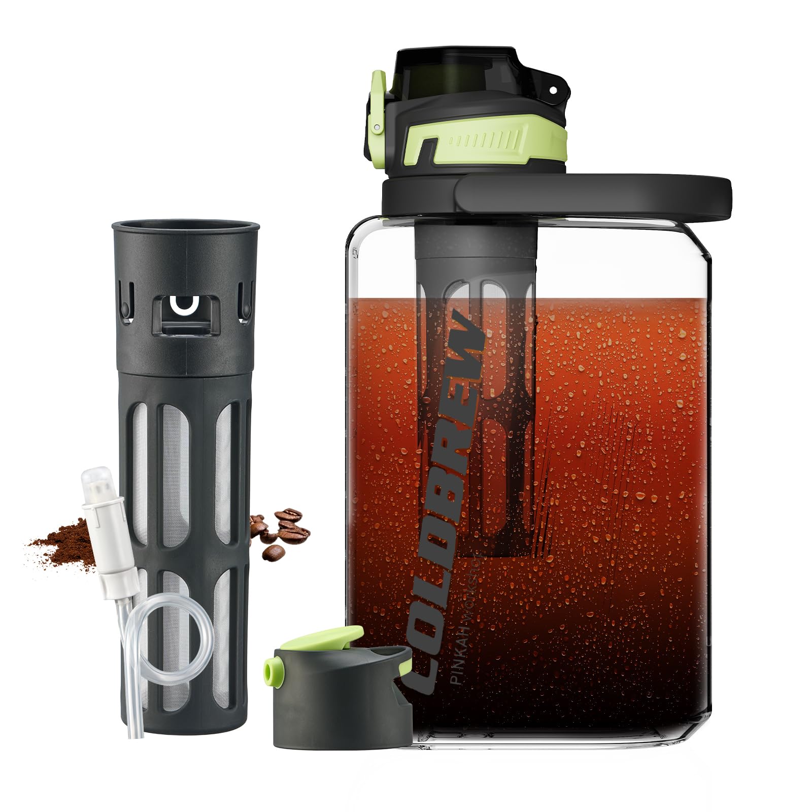 Itslife Cold Brew Coffee Maker, 68oz Iced Coffee Pitcher with Filter, 2 Pour Spout Lids for Ice Coffee Tea, Airtight & Leak-Proof Coffee Barrel(Black)
