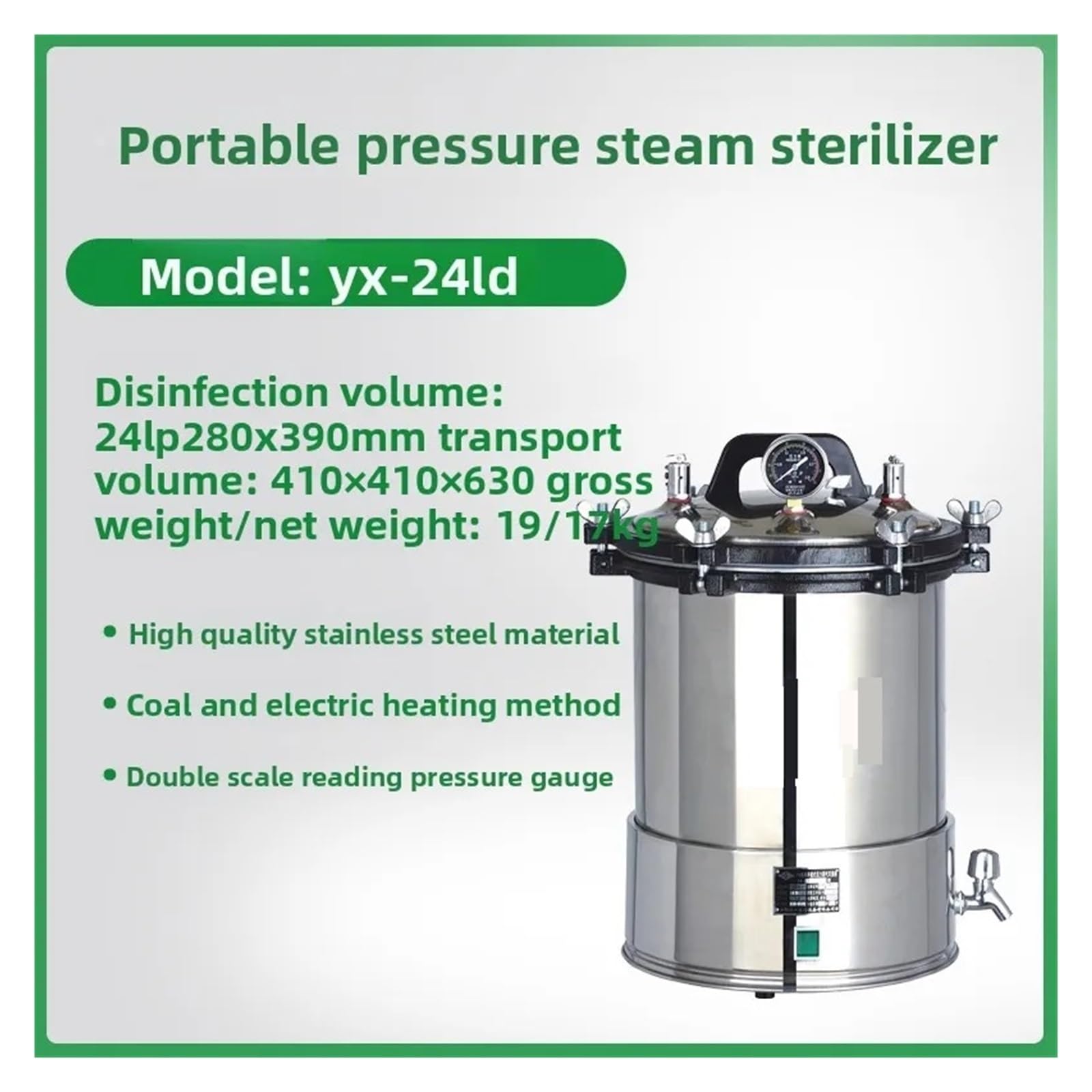 Tragbarer Dampfsterilisator, Medizinischer Hochdrucksterilisator Effizient Schnell(YX-24HDD)