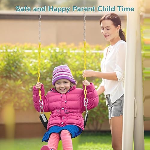 Miniatura 9 de Juego de 2 columpios con anillo triangular de metal y cadenas antioxidantes de 66 pulgadas, accesorios para columpio de árbol con ganchos a presión