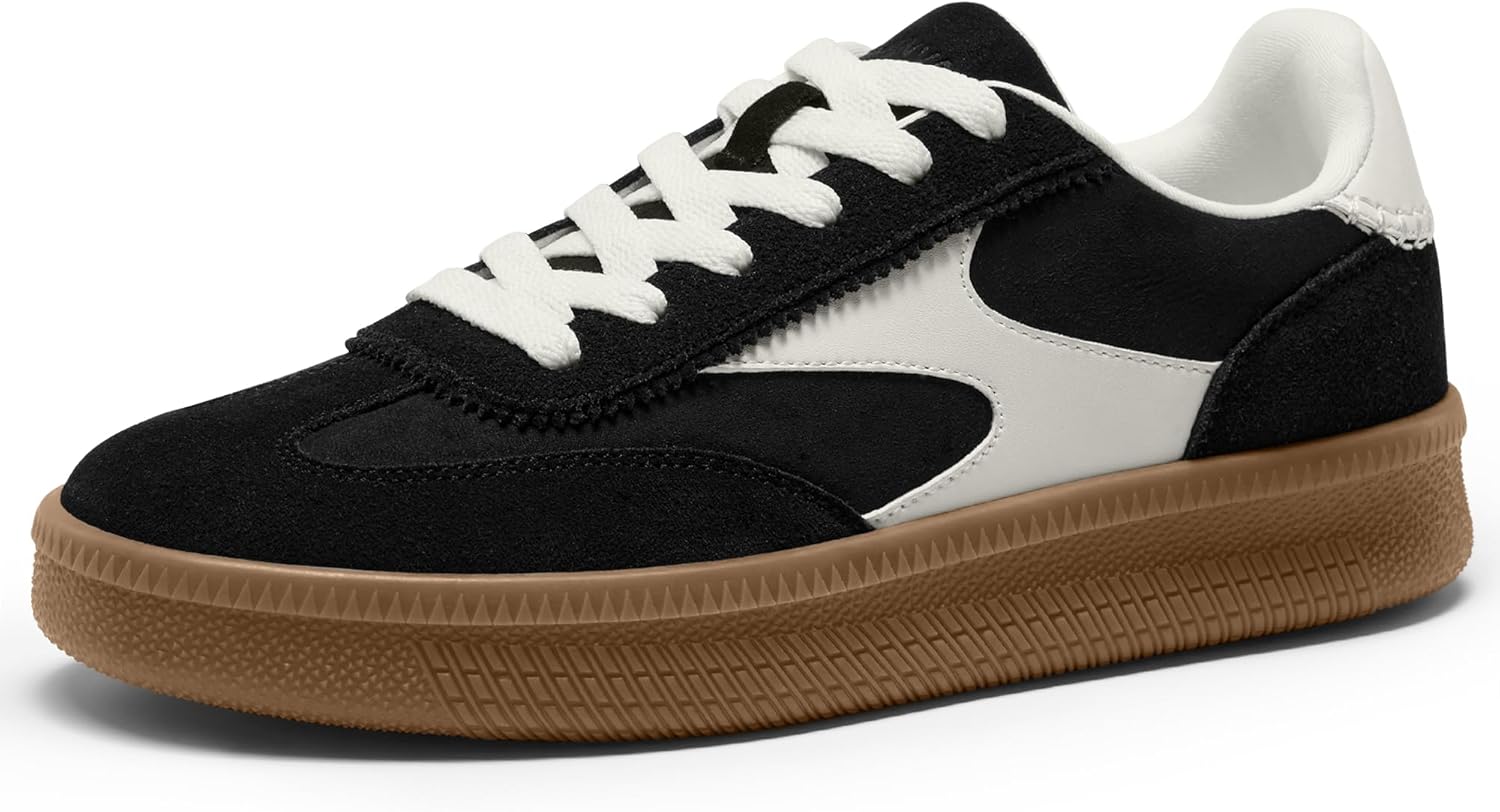 Vilanva Women's Fashion Sneakers Casual Tennis Shoes with Genuine Suede Classic Retro Gum Sole Walking Trendy Footwear