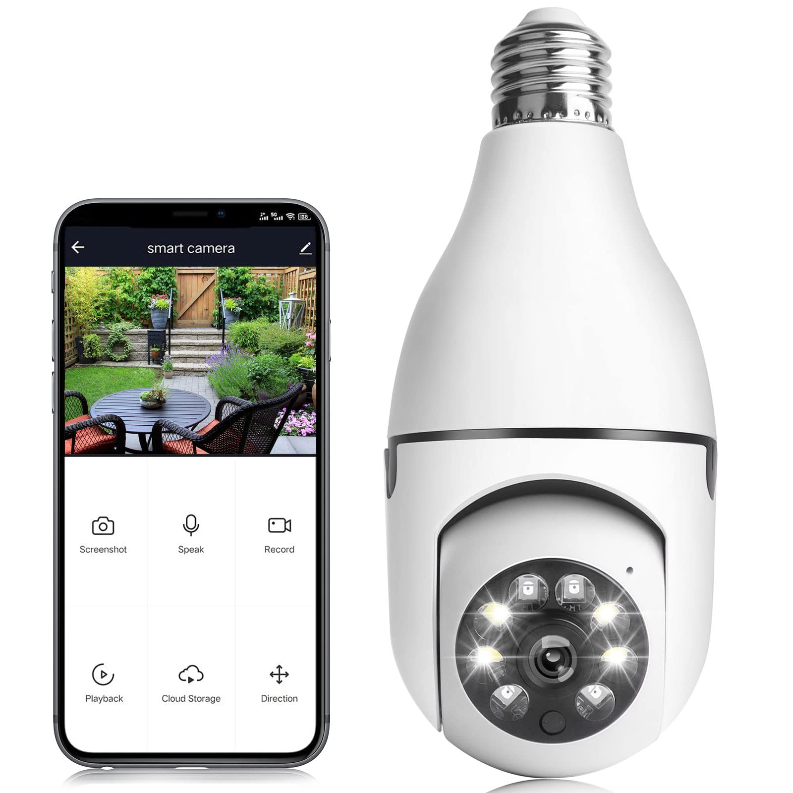 1080P Light Bulb Camera, Wireless Home Security Camera with 2.4GHz WiFi, 360 Degree Smart Surveillance Cam with Motion Detection Alarm Night Vision(No Micro SD Card)