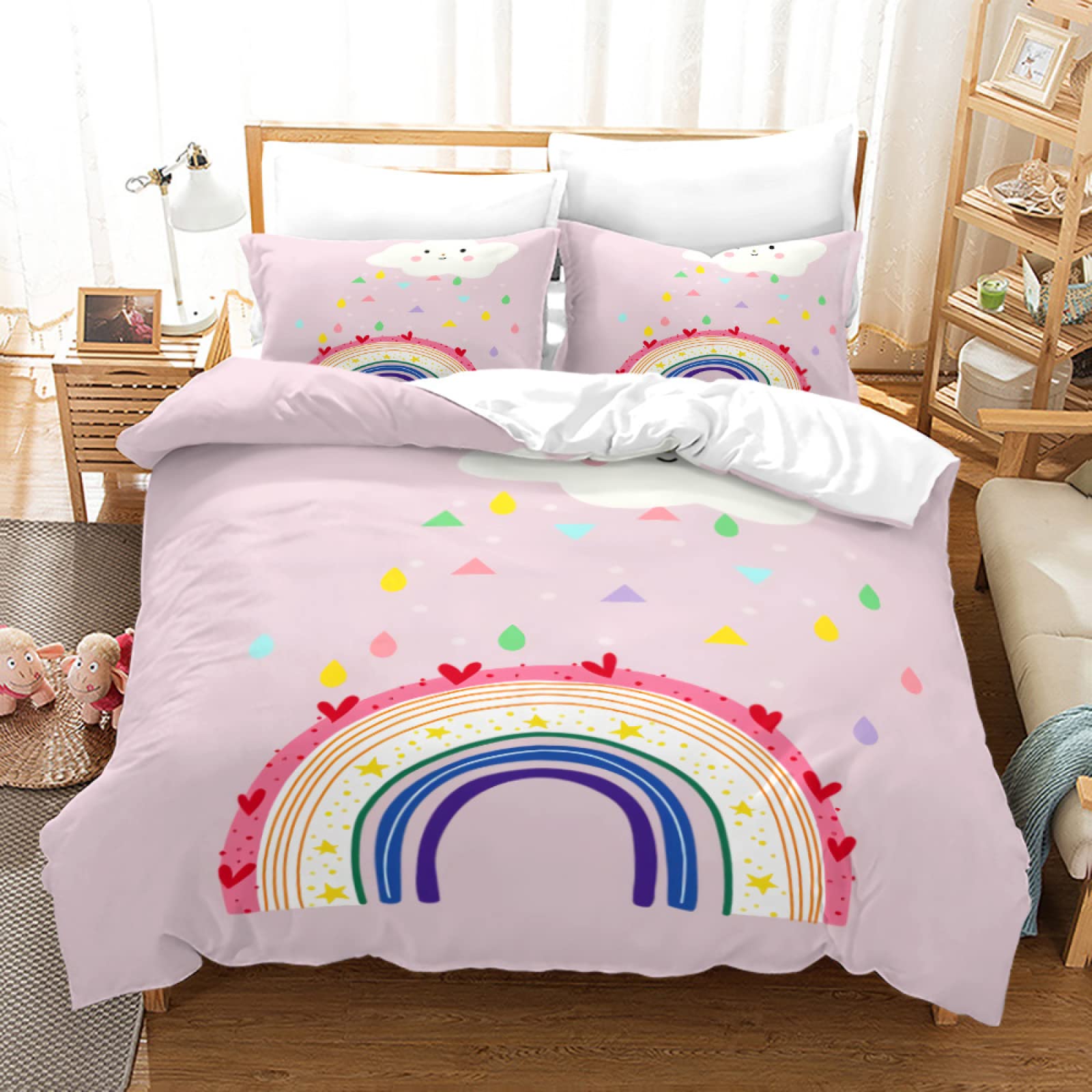 Roze kroon beddengoed tweepersoonsbedset, luxe zachte microvezel beddengoed set voor kinderen tieners volwassenen, 1 dekbedovertrek 200x200 cm met rits en 2 kussenslopen 50x75 cm