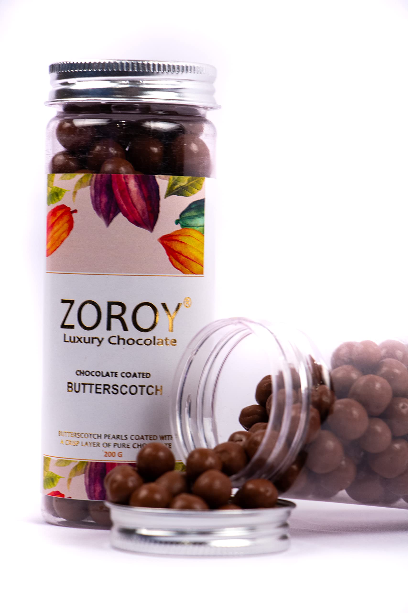 ZOROY Luxury Chocolate coated nuts | chocolate coated butterscotch | butterscotch dragees | Panned nuts | Pure couverture | Airtight box | Gourmet chocolate gift box | 200 gms