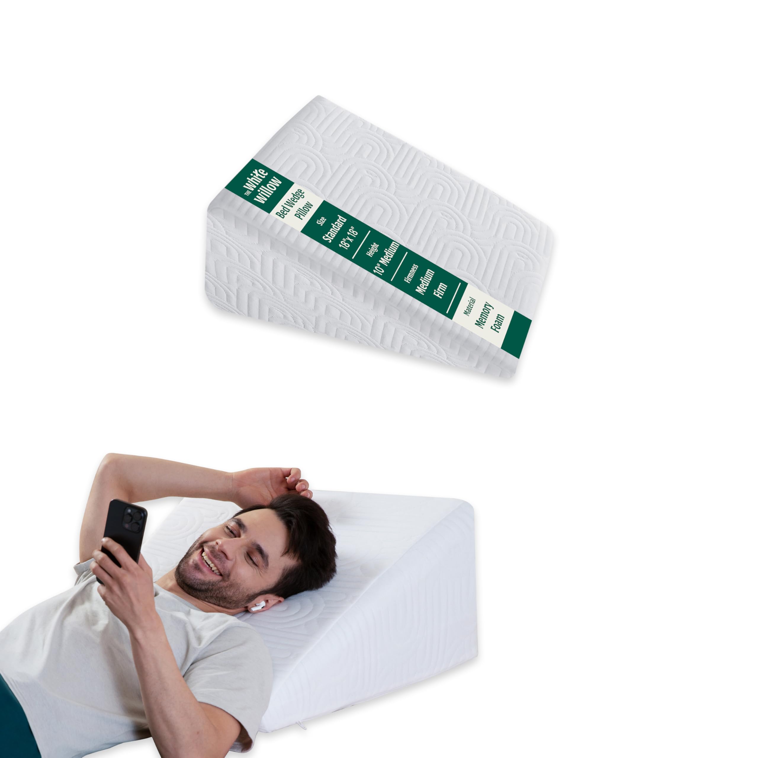 The White Willow Orthopaedic Bed Wedge Pillow – Memory Foam & HR Foam Firm Support for Sleeping, Neck Pain Relief, Pregnancy & Maternity, Anti-Snoring, 18"x18"x10" Classic White Comfortable & Durable-image-19