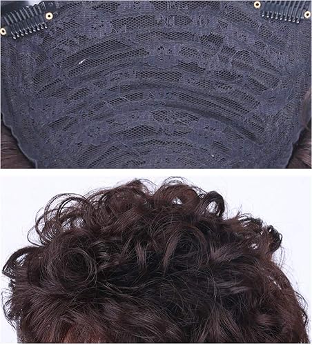 Miniatura 5 de Peluca de pelo corto y rizado para cabello fino, extensiones de cabello humano Remy real, parte superior de tupé, para mujeres, 4.7x4.7 in, marrón