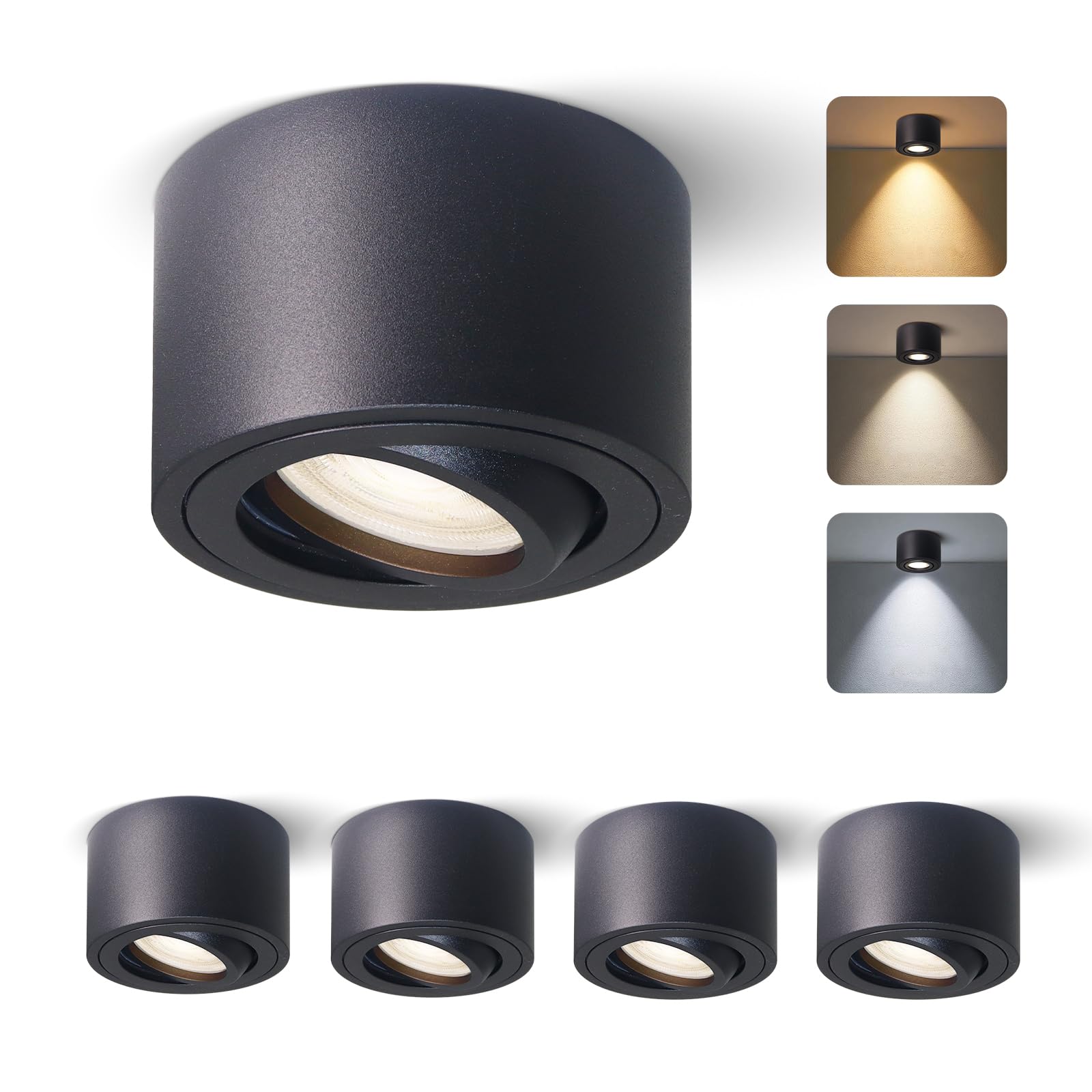 mega lumen LED Surface Mounted Spotlights Black (Pack of 4), IP65 5W 3CCT CRI90+ — image 1