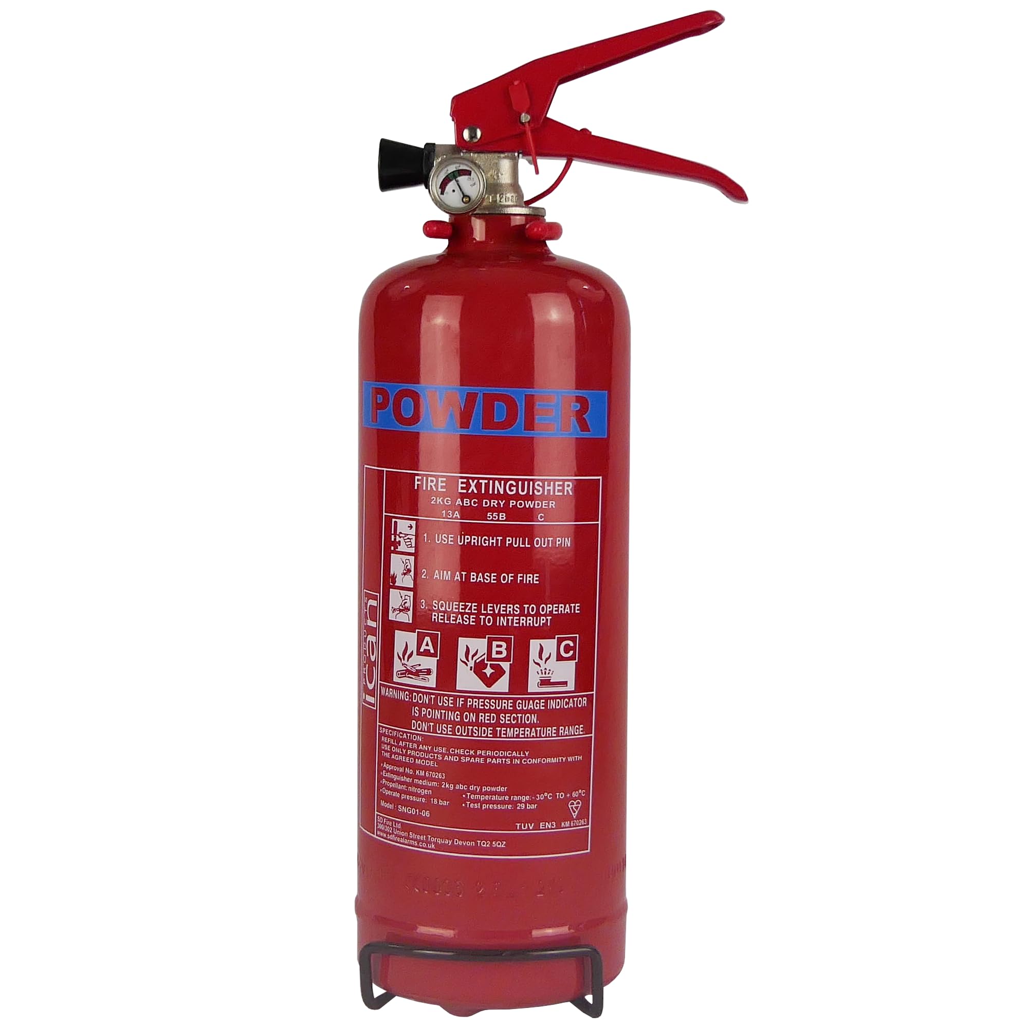 Ican Products 2Kg Dry Powder Fire Extinguisher With Wall & Vehicle Bracket – Abc Powder For Class A, B & C Fires – Portable Fire Safety Equipment, Ce Certified
