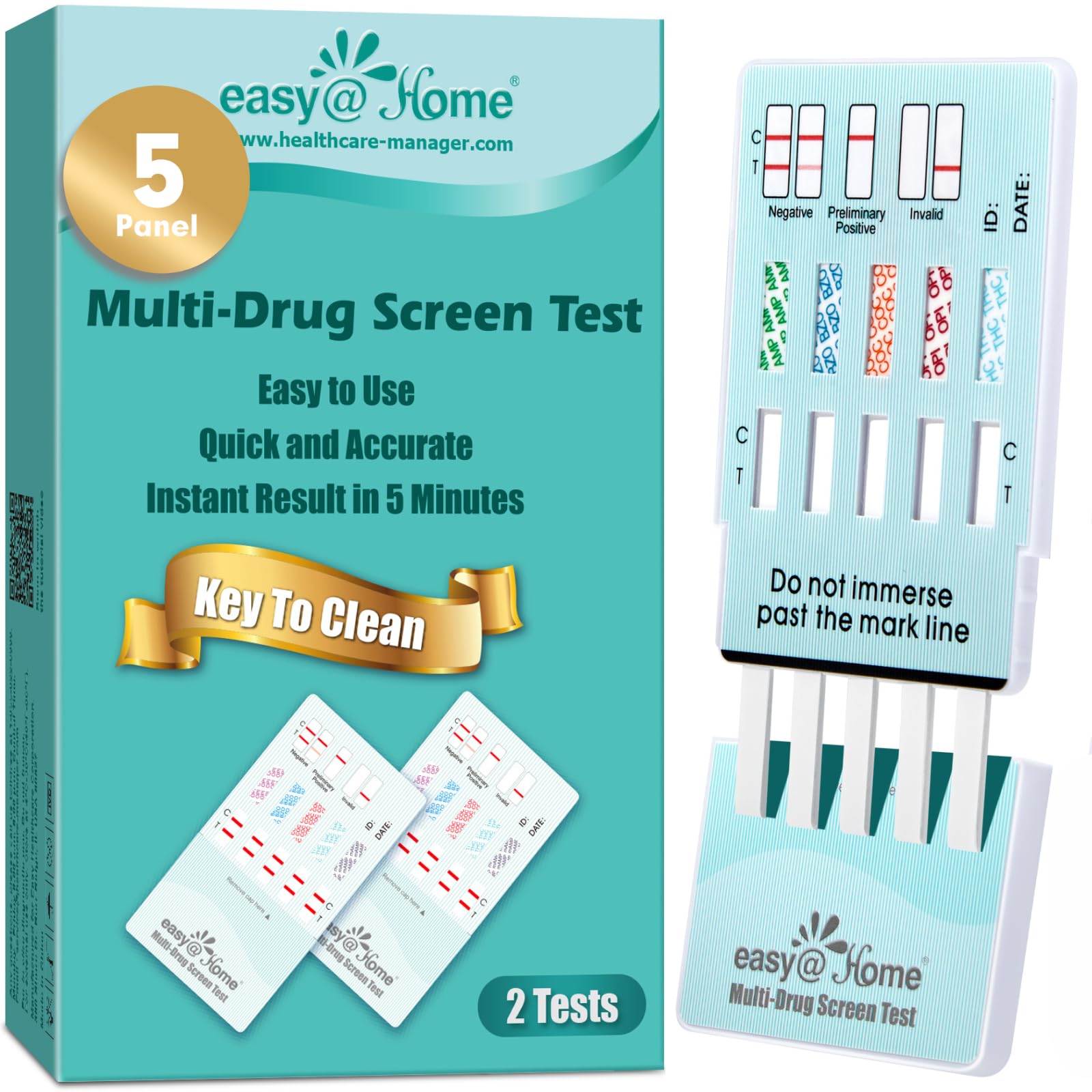 Easy@Home 5 Panel Urine Drug Test Kit, Multi Drug Screening Test, 2 Pack